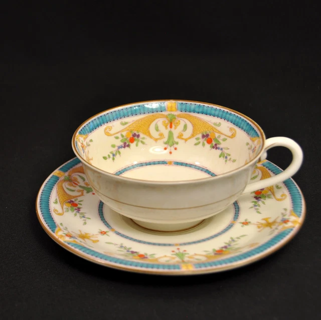 ROYAL WORCESTER BORDEAUX Cup & Saucer Blue Hand Painted