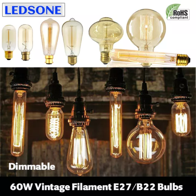 Dimmable E27 E14 B22 60W Edison Vintage Filament Candle Globe Light Lamp Bulbs