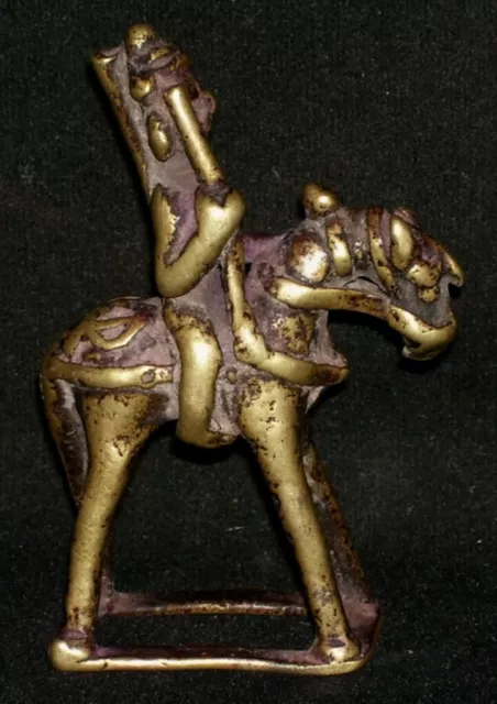 Antique Traditional Indian Bronze Horse God Shiva Bhairava Tribal Art Fix Rider