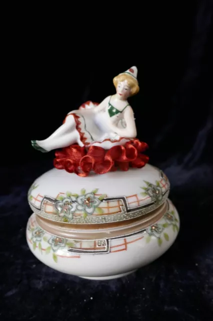 Antique China Trinket Jar W/ Antique German Full Body Half Doll #2