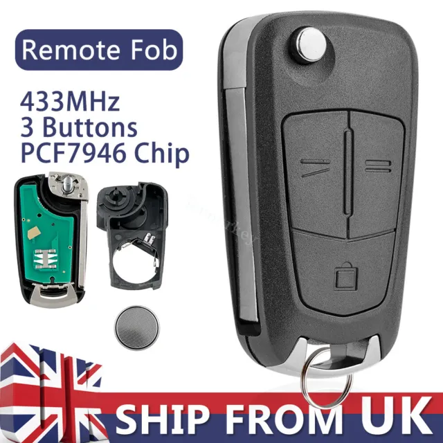 433MHz Remote Key Fob for Vauxhall Opel Vectra C Signum 2002-2008 +Circuit Board
