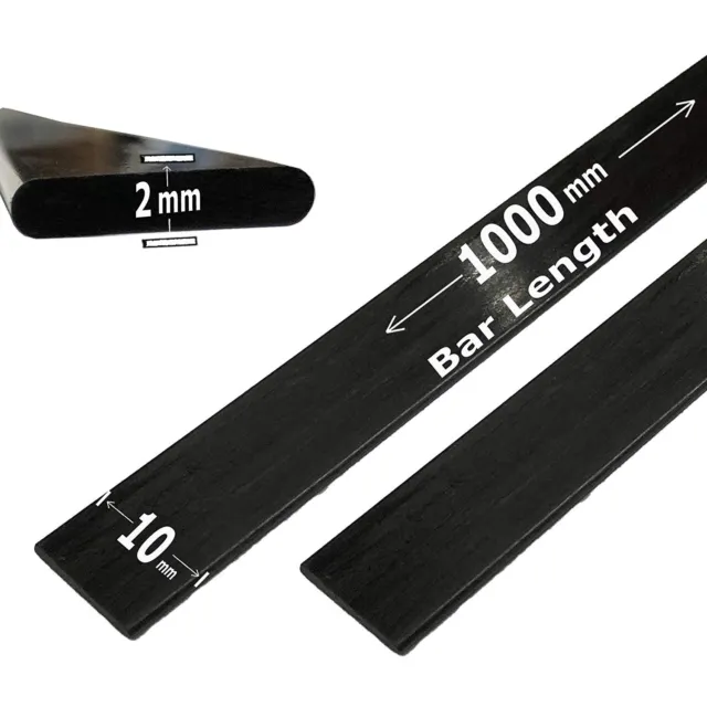 (2) 2mm x 10mm 1000mm - PULTRUDED-Flat Carbon Fiber Bar. 100% Pultruded high...