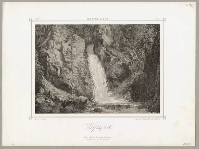 WÖLFELSGRUND (Miedzygórze) - "Wölfelsfall" - Tonlithographie 1848-56 2