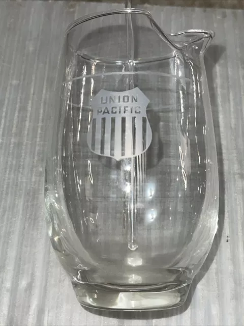 Union Pacific Railroad Drink Pitcher Mixer  Glass Stir Stick Clear Advertising