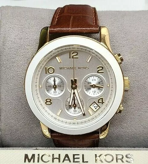 Michael Kors Quadrante Argento Cinturino IN Pelle Marrone Donna Orologio MK5145