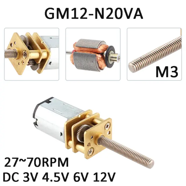 Permanent Magnet Gearmotor GM12-N20VA Reversible M3 Threaded Shaft DC3-12V Metal
