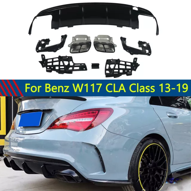 Rear Bumper Diffuser+Tailpipes For 2013-2019 Mercedes Benz W117 CLA45 AMG Sport