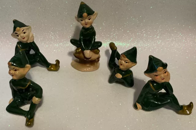 Vintage ENESCO Irish St. Patrick's Day PIXIES ELF Figurines Set Of 5 Japan 1950 2