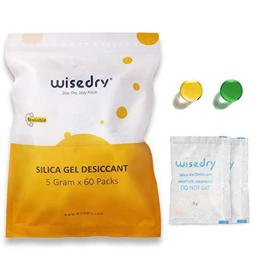 5 Gram 60 Packs Food Grade Silica Gel Packs Rechargeable Desiccant Dehumidifi...