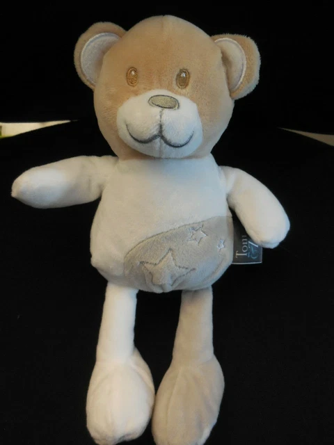 476/ doudou peluche ours beige blanc gris brodé étoile TOM & ZOE 26cm