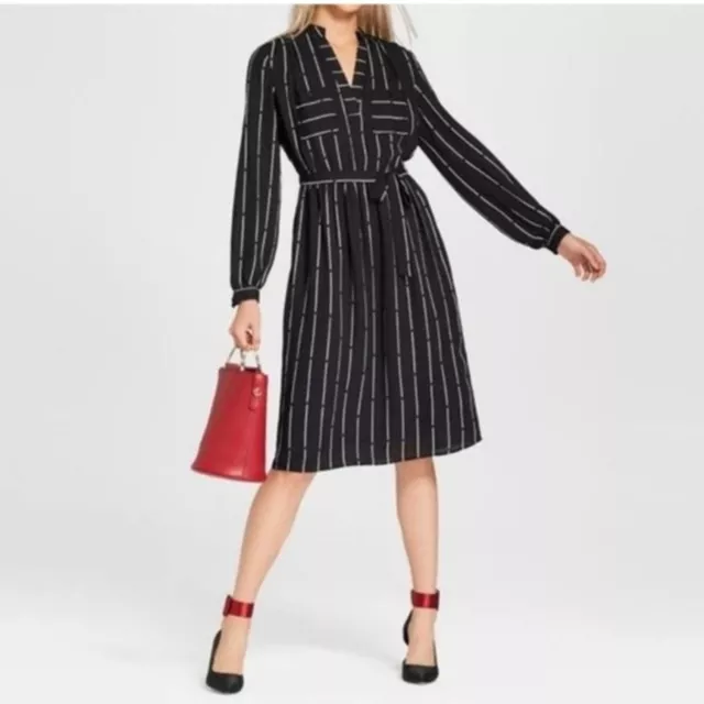 Who What Wear Black Striped Long Sleeve Shirt Dress - Size XL