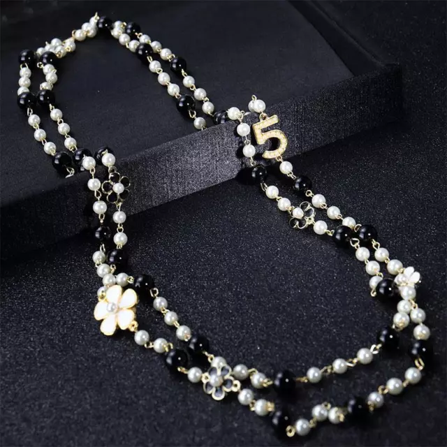 Pearl Necklace No 5 Women Pearl Simulated Long Flower Layer Collares Jewelry . .