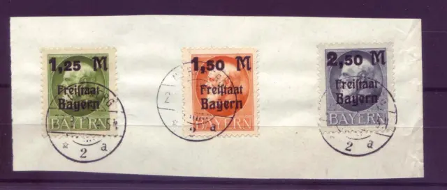 Bayern Michel-Nummer 174A bis 176A Gestempelt auf Briefstück