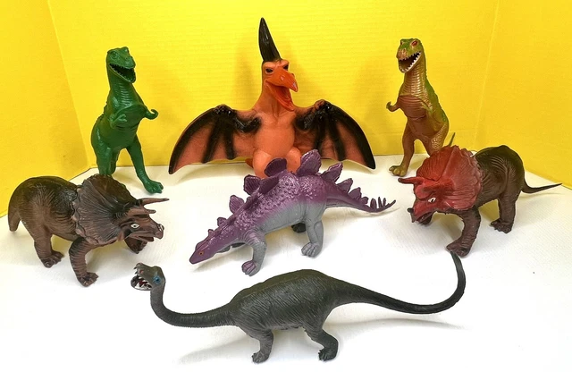 X7 Dinosaur Lot T-Rex, Triceratops, Stegosaurus 80’s/90’s Imperial VTG Plastic