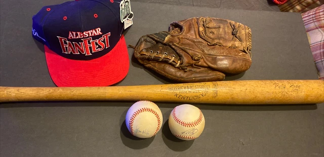 Vintage Baseball Lot~Ted Willams Sears Glove~Pete Rose 220Kll Bat~Signed Balls++