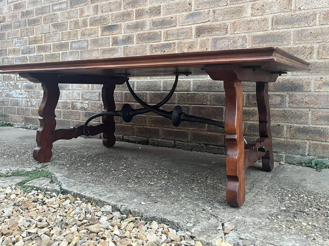 Spanish Antique Style Walnut? Heavy Scroll Iron Detailing Coffee Side Table.