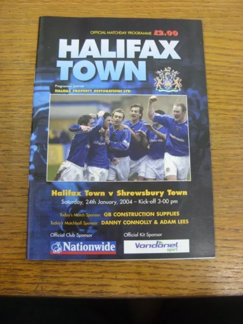 24/01/2004 Halifax Town v Shrewsbury Town  . UK ORDERS ALL INCLUDE FREE ROYAL MA