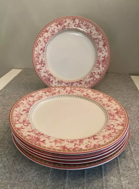 Royal Doulton Studio 2001 PROVENCE Red Floral Toile 11” Dinner Plates Set of 6