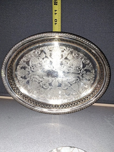 Towle Silverplate Oval English 4194 Reticulated Bar vanity jewelry tray #350bin8