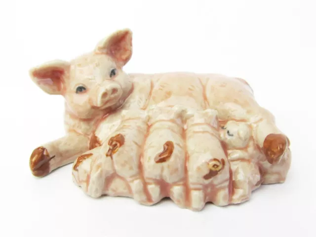 Pig with Babies- Miniature Porcelain Hand Painted Pig Figurine