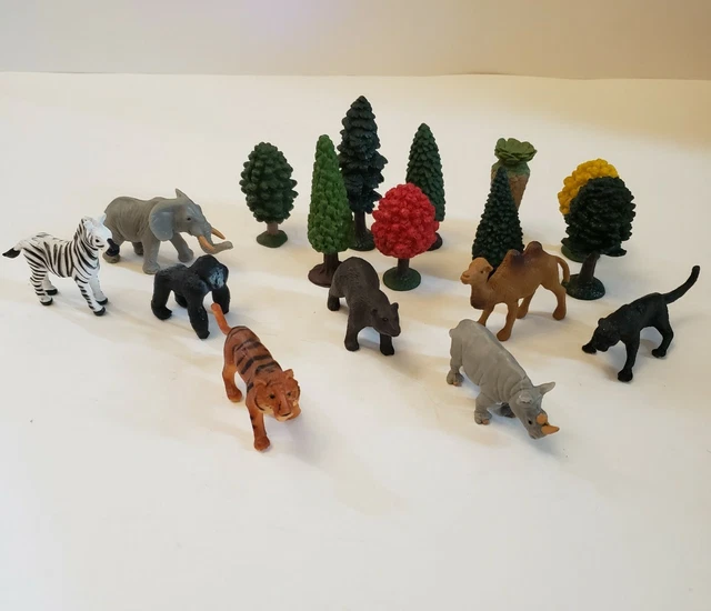 Safari Ltd Animal & Trees Action Figure Lot of 17 Tiger Elephant Gorilla Zebra