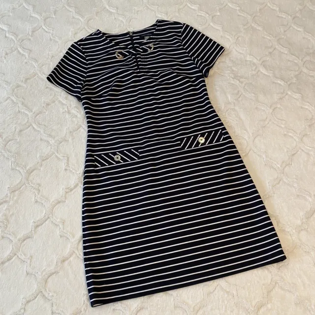 Tommy Hilfiger Navy/White Striped SS Knee Length Nautical Shift Dress SZ 4 NWOT