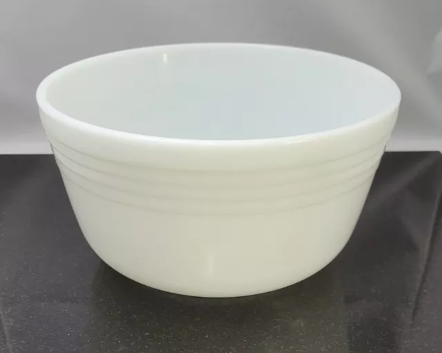 1950's Pyrex Lg White #4 Milk Glass Banded Mixing Bowl for Hamilton Beach Mixer