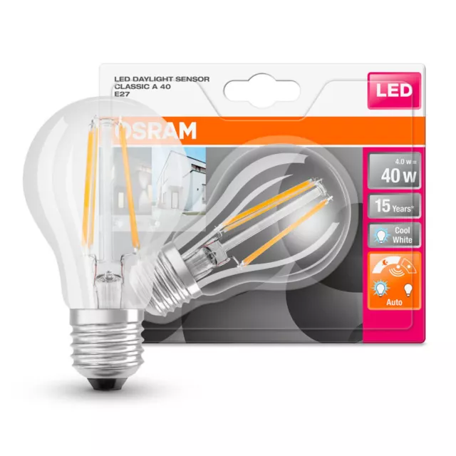 Osram LED Filament Forme de Poire A60 4W= 40W E27 Clair 470lm 4000K Capteur