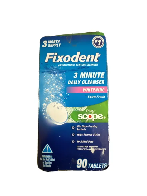 Tabletas limpiadoras dentales diarias Fixodent plus Scope 90 quilates