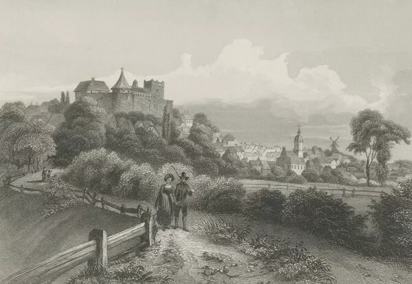 BAD BENTHEIM - Gesamtansicht - G. G. Lange - Stahlstich um 1850.