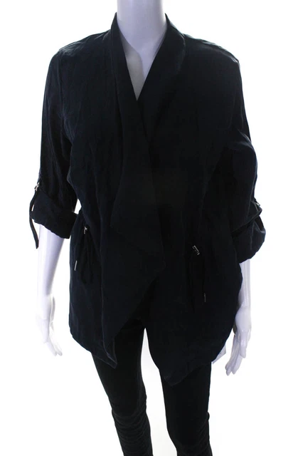 DEX Womens Drawstring Wrap Blouse Navy Blue Size Medium