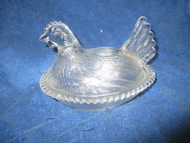 Indiana Glass Hen on a Nest Clear Candy Dish Crystal Glass Chicken Vintage