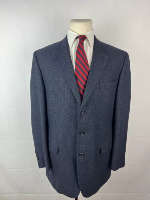 Jack Victor Men's Navy Blue Plaid Wool Blend Blazer 44L $1,695