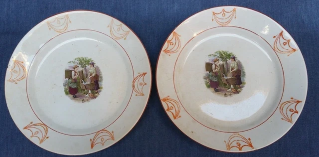 Bonita Pareja De Platos De Porcelana Pickman Cartuja Sevilla Principios De S.xx
