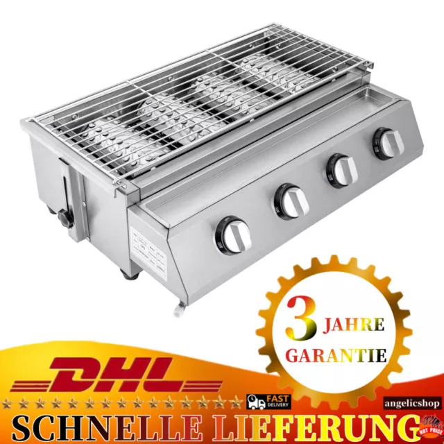 Edelstahl-Brenner Gasgrill Gasbräter 4-flammig LPG Gastro BBQ Tischgrill NEU DHL