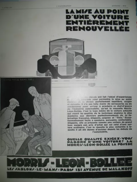 Morris-Leon-Bollee Automotive Press Release Illustration Marc Real Ad 1928