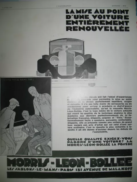 Publicite De Presse Morris-Leon-Bollee Automobile Illustration Marc Real Ad 1928