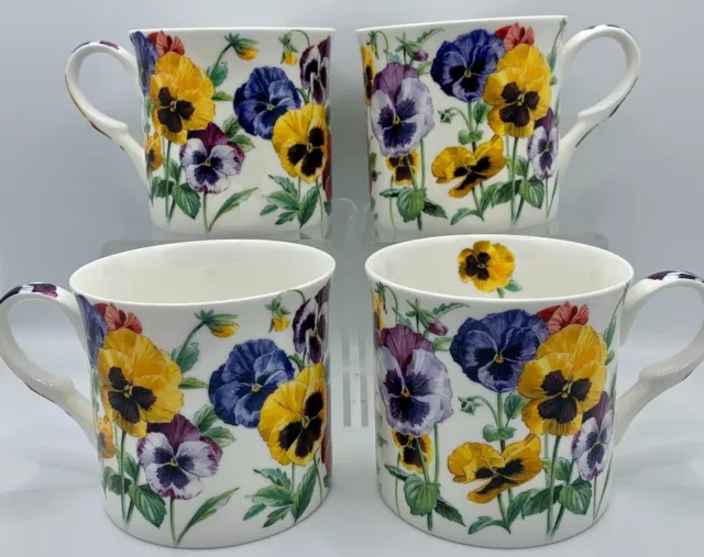 Heritage Stoke On Trent Fine Bone China Princess Mug Set 4 -New Pansy - Value+