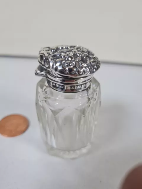 Antique Silver Top Vanity Jar Perfume Scent Powder Bottle