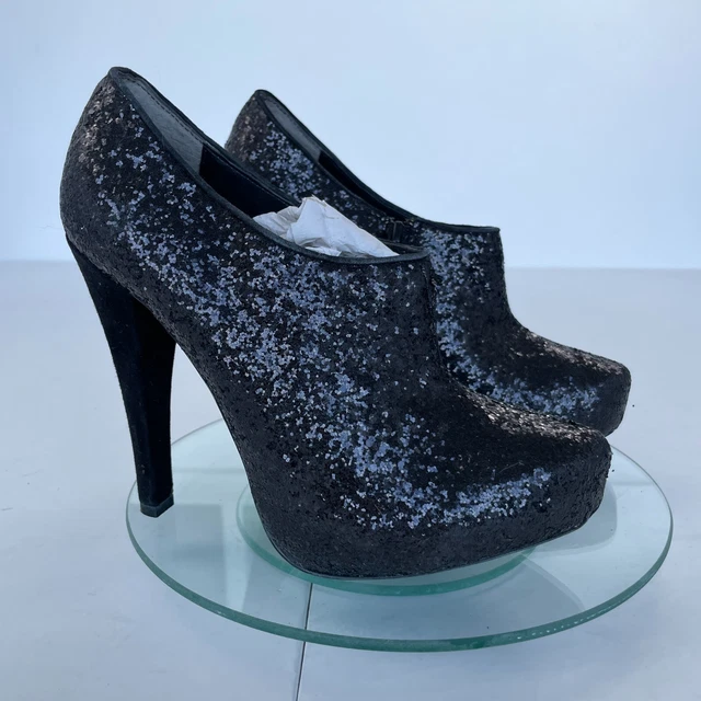 DUNE HEELS 38 5 Black Glitter Sparkle 6" High Heel Slip On £18.14