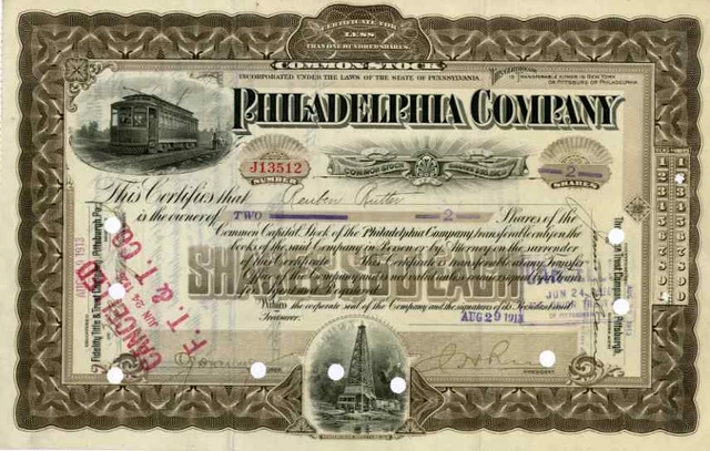 1913 Philadelphia Co Stock Certificate