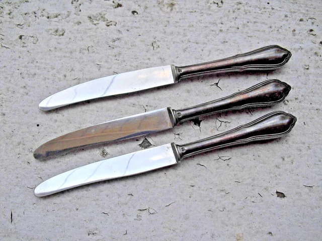 Vintage 3 Collectible Knives 6.75" Silver Plate Night Rostend Solingen