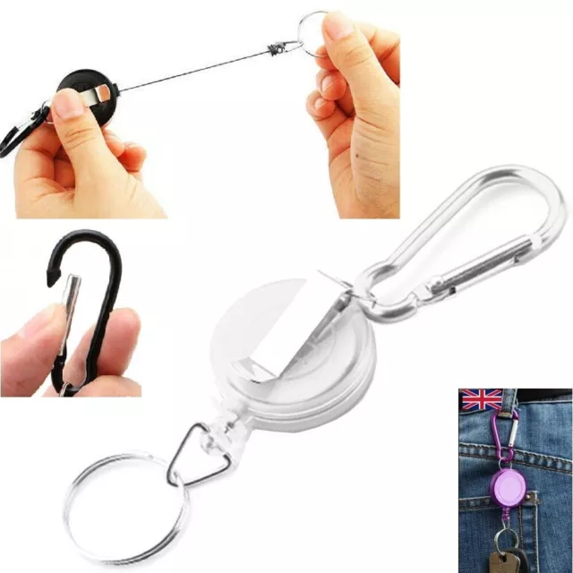 Retractable Key Chain Carabiner Security Belt Safety Coil Ring Pull Card Holder
