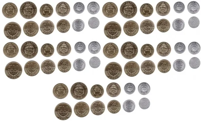 Costa Rica - 5 pcs x set 6 coins 5 10 25 50 100 500 Colones 2014 - 2016 UNC