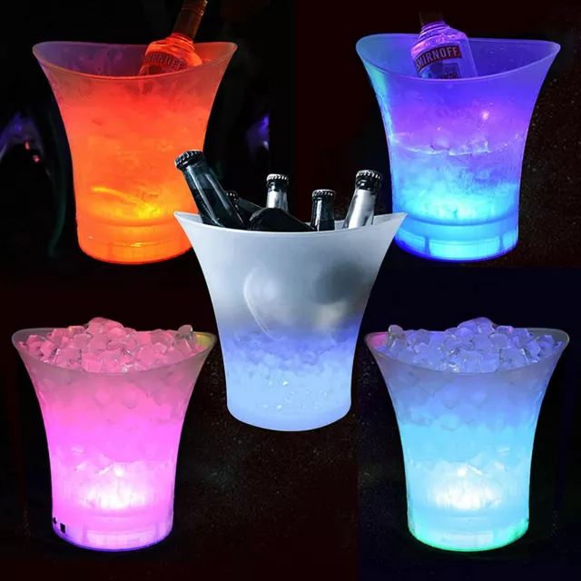 5 X LED Eiskübel Sektkühler 5L Weinkühler Getränkekühler 7 Farb Party Bar Haus