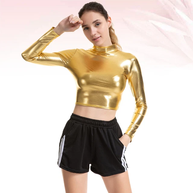 Camicia in pelle PVC a maniche lunghe corsetto magliette a maniche lunghe donna