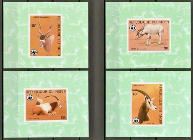 WWF 1985 Niger antilope desertica n. Michel 941-44 - 4 blocchi di lusso non dentellati **/MNH