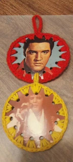 Elvis Presley Knitted Christmas Ornament 2 Elvis Faces Red Yellow