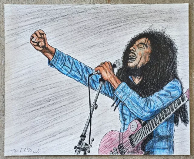 Bob Marley ~Original Art Drawing Listed Artist Signed One Love Reggae Legend