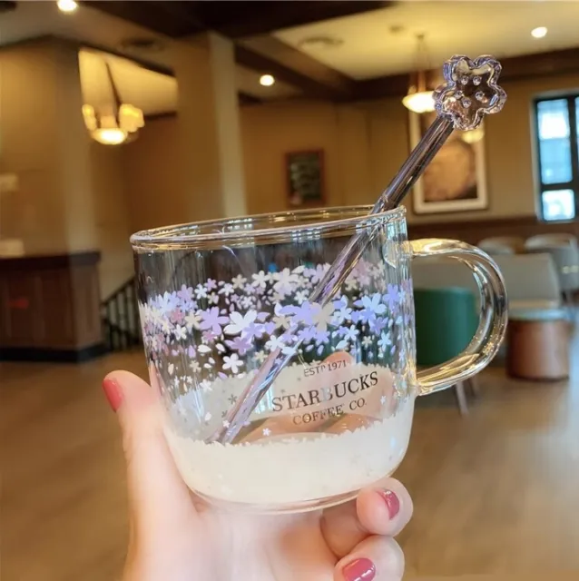 NWE~ Starbucks Glass Cup Color-Changing Pink Sakura Coffee Mug with Rod  2024